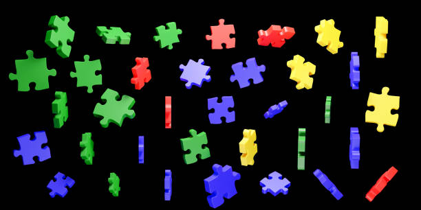High Angle View Of Jigsaw Puzzles Over Purple Background
