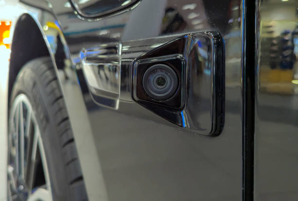 Side view camera at the front of the car.