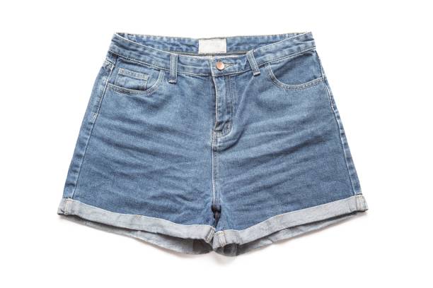 istock Blue denim shorts isolated on white background 2196786225