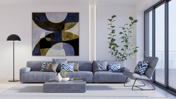 istock Large luxury modern bright interiors Living room mockup illustration 3D rendering image 2196787340