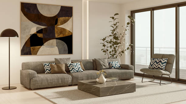 istock Large luxury modern bright interiors Living room mockup illustration 3D rendering image 2196787345