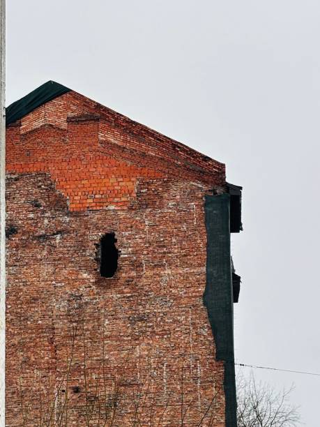 istock Brick wall of an abandoned house with roof 2196789572