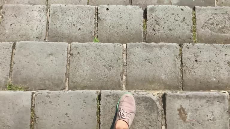 Tourist climbing the Great Wall of China