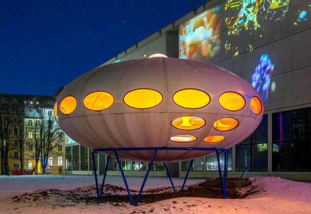 UFO in front of the Pinakothek der Moderne, Munich, Bavaria, Germany, Europe