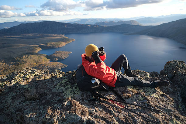 Solo hiking adventure in the mountains