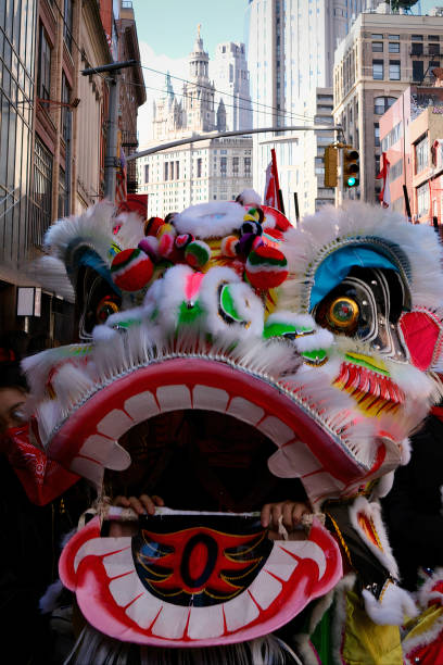 istock Lion Dance in Chinatown with Cityscape (New York, NY, USA) 2196803870