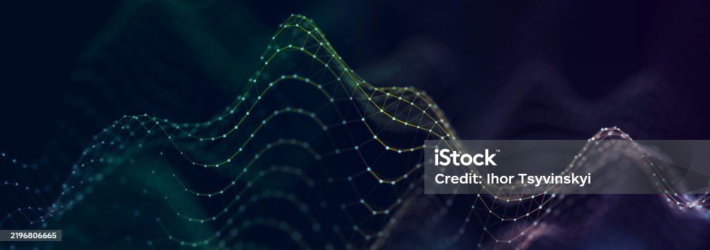 Network Wave Background Digital Background Abstract Wave With Connected Dots And Lines On ...