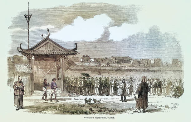 istock Chinese labourers mustering at the South Wall, Canton, China, 1850s, 19th Century Vintage illustration 2196810793