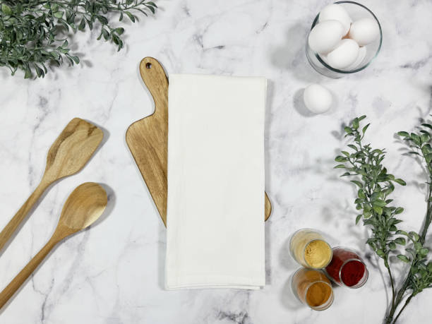 istock Farmhouse Style Kitchen Background on White Marbled Counter With Plants 2196811428