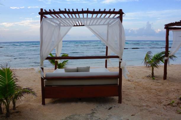 istock Outdoor bed on a beach in Mexico 2196818293