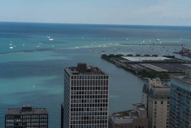 View of Chicago skyline at sunrise.
