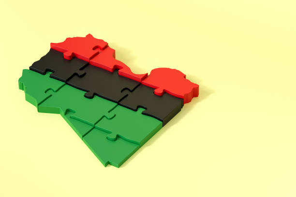 Libya puzzle map forming the african nation on yellow background. 3d rendering