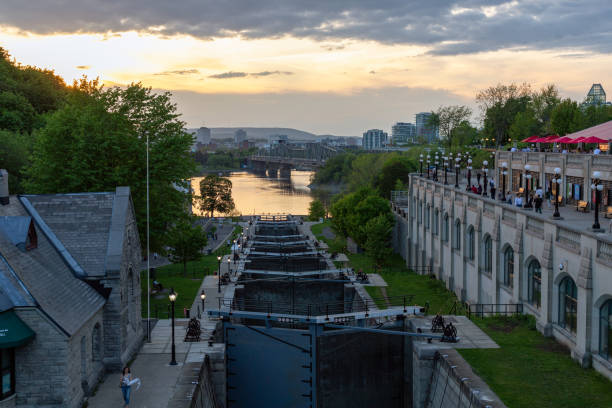 Lock of Lachine Canal during winter day
