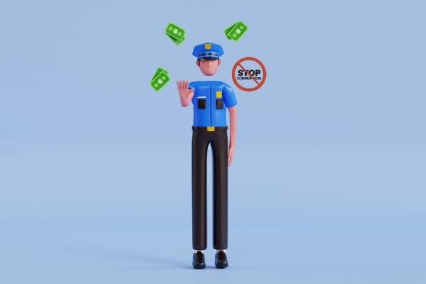 Traffic police officer directing traffic on white background, portrait