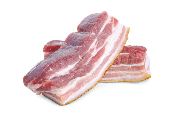 istock Pieces of raw pork belly isolated on white 2196836814