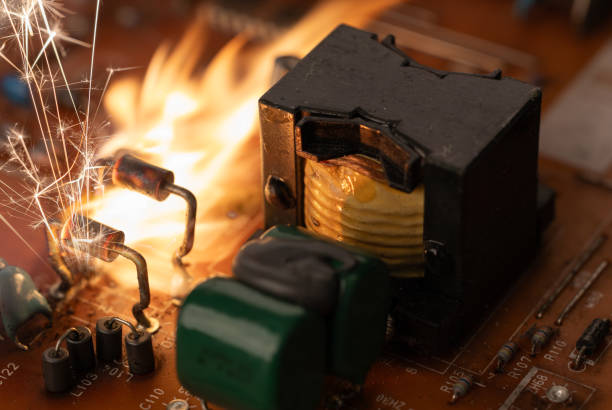 istock Electronic Circuit Board with Sparks and Flames 2196838044