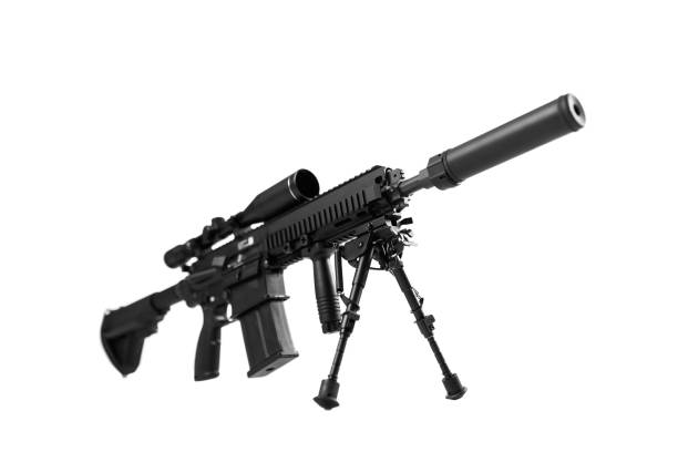 A professional-grade tactical rifle equipped with a high-powered scope, suppressor, and sturdy tripod. Ideal for precision targeting and long-range shooting applications.