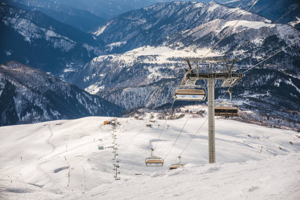 istock Ski resort slope and ski lft. Alpine ski / snowboard vacation. 2196841262