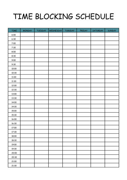 istock 24 Hourly Weekly Schedule - Monday Start. Mockup for daily scheduling and time management. 30-minute increment hourly planner templates. Time Planner 2196849179