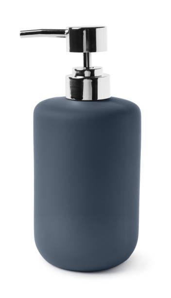 istock Bath accessory. Dark blue liquid soap dispenser isolated on white 2196851650