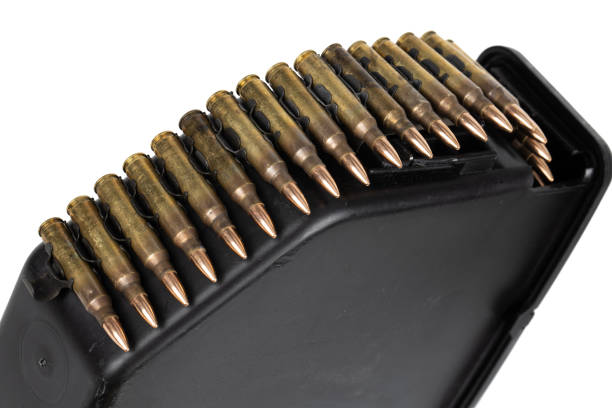 istock 5.56 mm ammunition belt with cartridges in ammunition box 2196853325