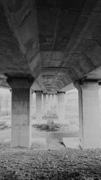 istock Black And White Image of Port Mann Bridge Underneath 2196853729