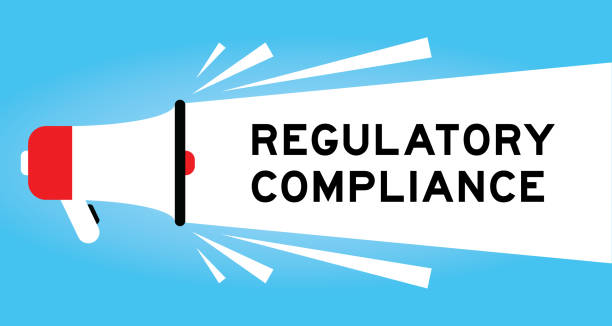 istock Color megaphone icon with word regulatory compliance in white banner on blue background 2196856893