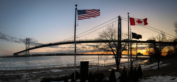 istock Ambassador Bridge - Canadian & American Flags 2196858863