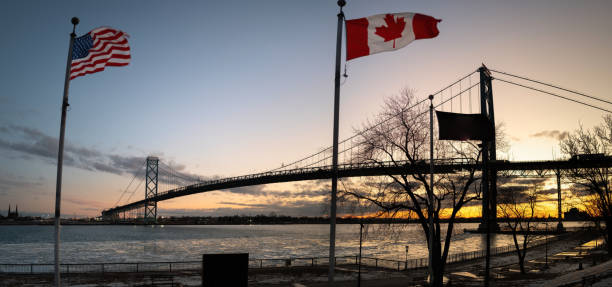 istock Ambassador Bridge - Canadian & American Flags 2196858865