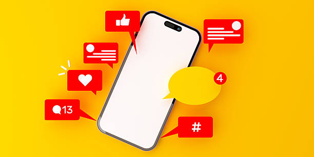 istock Social Media Smartphone Mockup with Blank Screen on Yellow Background 2196862273