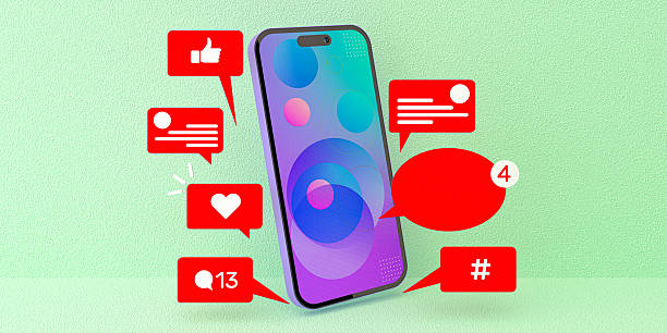 istock Social Media Smartphone Mockup with Notifications on Green Background 2196862677