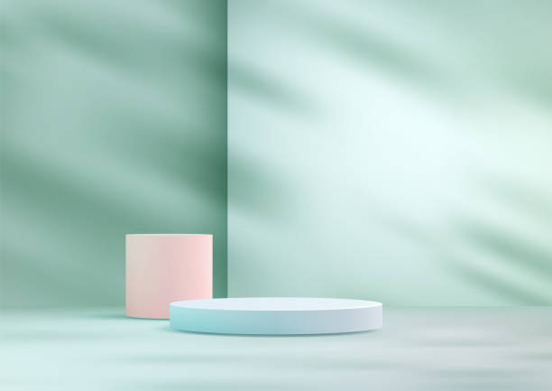 istock Minimalist Pastel 3D Cylindrical Podiums with Soft Sunlight and Shadows on Mint Green Background for Product Display and Mockup 2196867928
