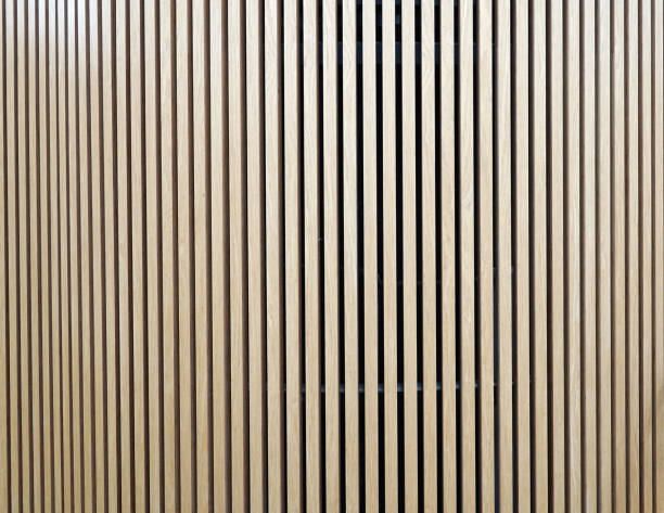 istock Wooden grating slatted timber linear acoustic wall vertical 2196868821