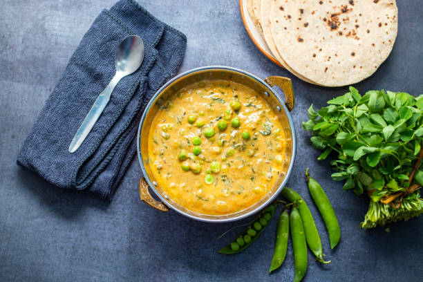 istock Creamy Methi Matar Malai Curry Served with Soft Roti or Chapati for a Delicious and Satisfying Meal Experience 2196871148