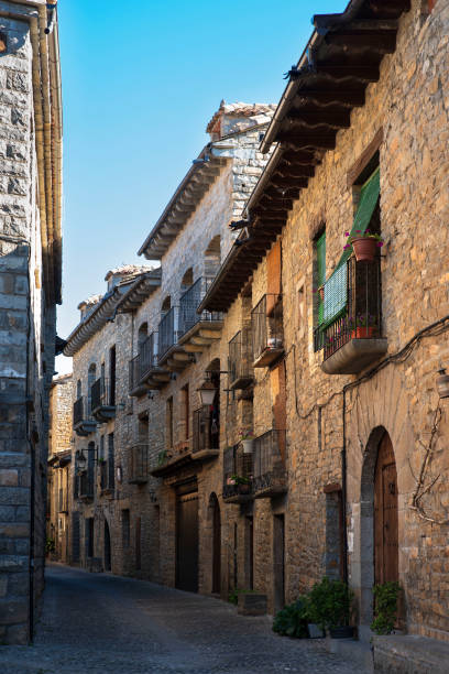 Architecture of the medieval town of Ainsa in the Pyrenees, Spain