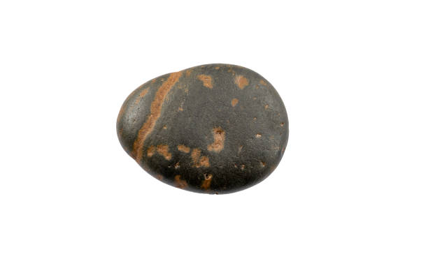 istock Black stone isolated on white backgrounds, Pebble sea stone round shape with grain, Zen stone meditation and well decorated in garden, Clipping path 2196876292