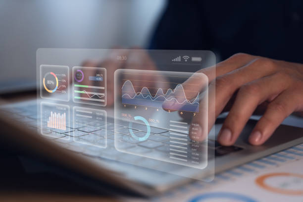 istock Computer app for money Budge analyzes growth trends, market insights. 2196877277