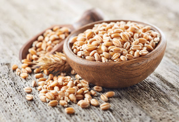 istock Wheat sprout with ear on a wooden board 2196880279