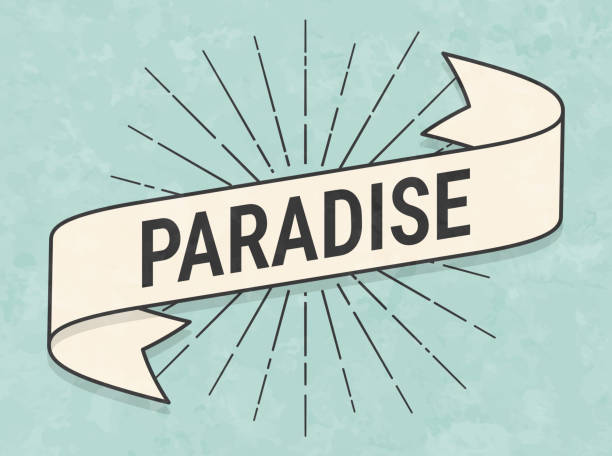 paradise - баннер в стиле ретро винтаж - старая фактурная бумага - баннер знак stock illustrations