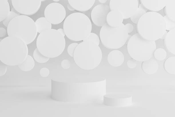 istock White abstract stage - set of two round podiums, mockup, flying circles decor. Template 3D illustration gentle geometric scene for presentation cosmetic products, branding, goods, advertising, sale. 2196882037