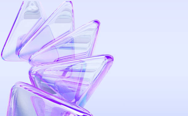 istock Abstract 3d background with glass transparent triangle plate shapes, iridescent light purple holographic gradient render. Modern creative wallpaper, digital graphic design tech banner 2196883399