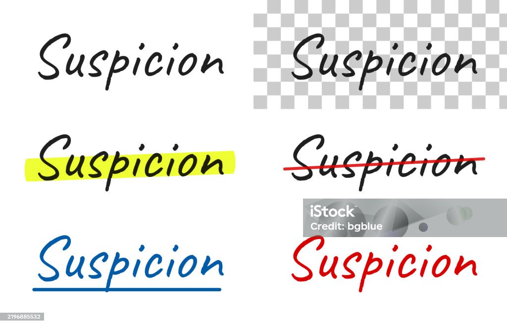 Suspicion Notepad Suspicion Handwritten Text Highlighted Crossed Out Underlined On Blank ...