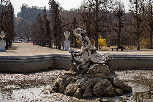 Vienna, Austria - 19.03.2022 Disabled mermaid fountain in Schonbrunn in spring.