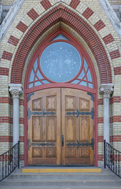 istock Gothic Church Doors with Stained Glass 2196887800