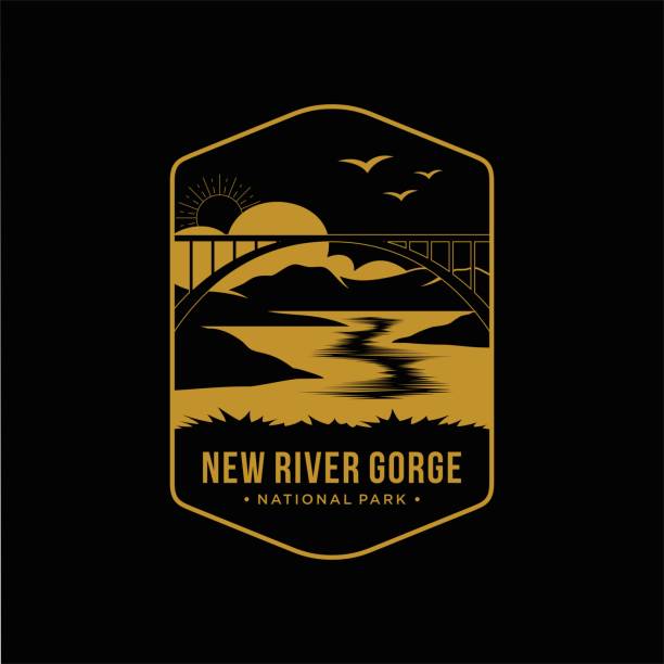 Line art New River Gorge National Park emblem patch icon illustration
