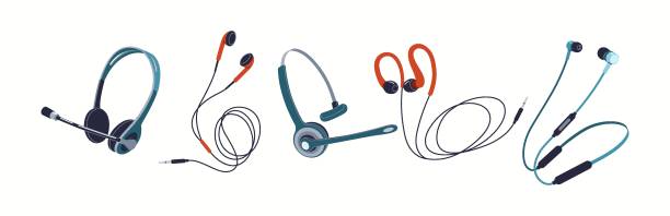 istock Stylish headphones and earphones flat color vector icon set 2196899080