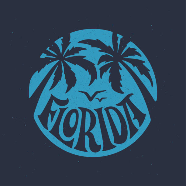 Florida Miami t-shirt design. Hand drawn apparel print with palms and handmade typography. Vector vintage illustration.