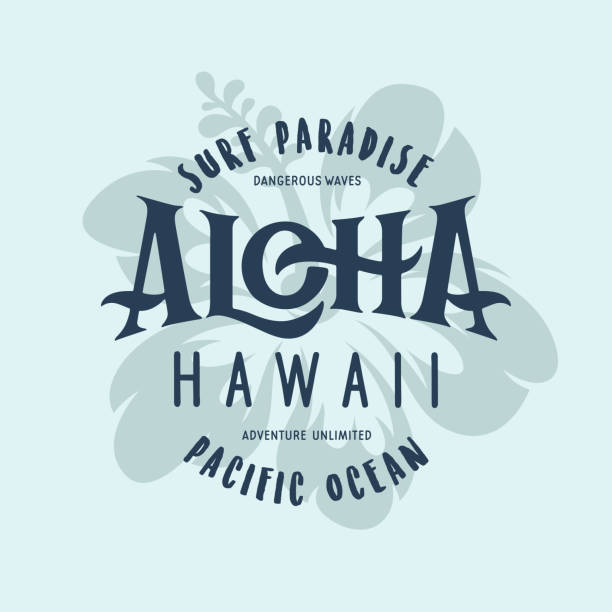 Aloha hawaii floral t-shirt print. Surf paradise, pacific ocean typography. Surfing related apparel design. Vector vintage illustration.