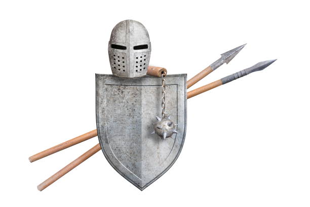 istock knightly helmet shield chain mace an lance on white 2196908640