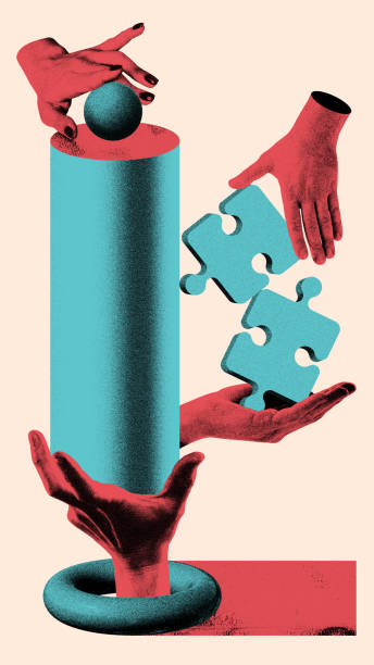 istock Collaboration in motion. Multiple hands work together with abstract geometric shapes symbolizing cooperation. 2196908687